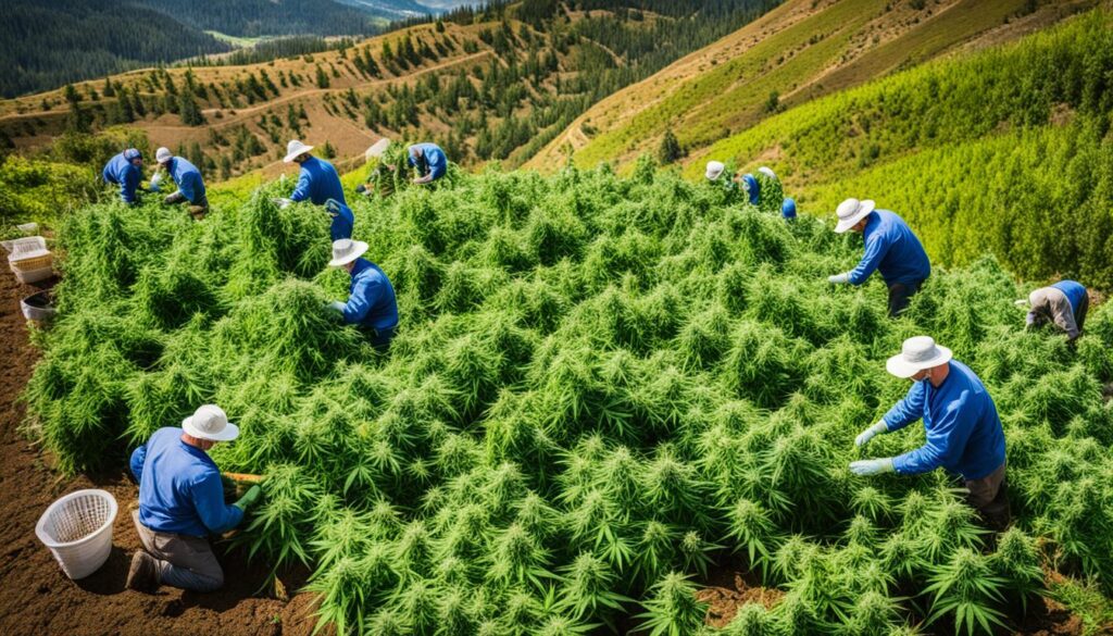 cannabis harvesting in Thai Nguyen